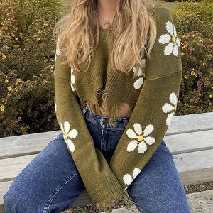 Floral Distressed Sweater